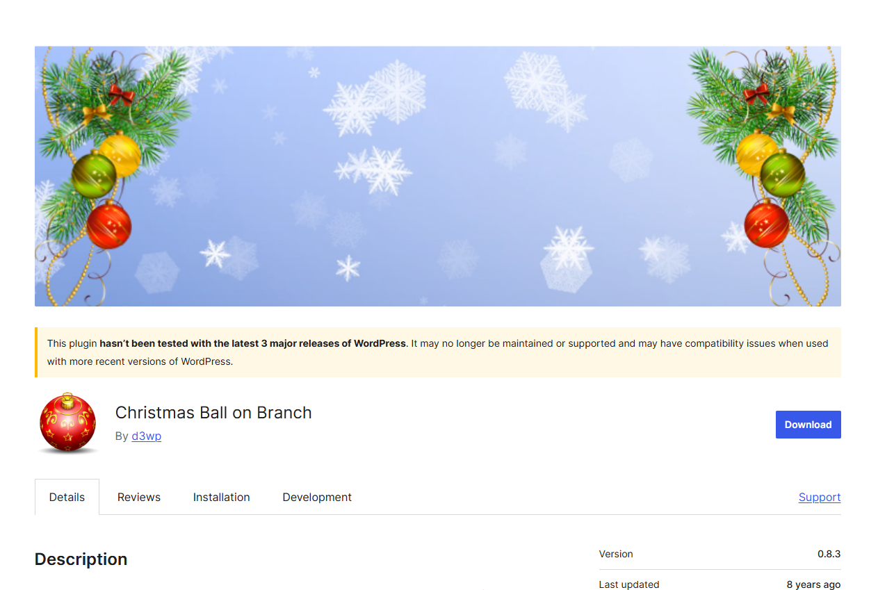 Christmas Ball on Branch - WP Christmas Plugin
