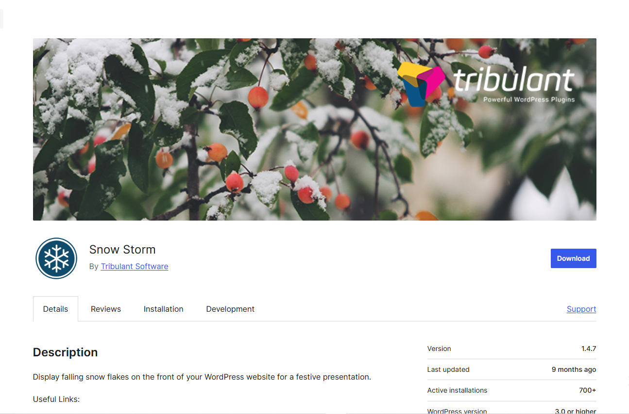 Tribulant Snow Storm - Free WordPress xmas effect Plugin