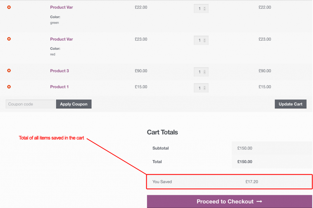 Woocommerce Display Total Discount at Cart