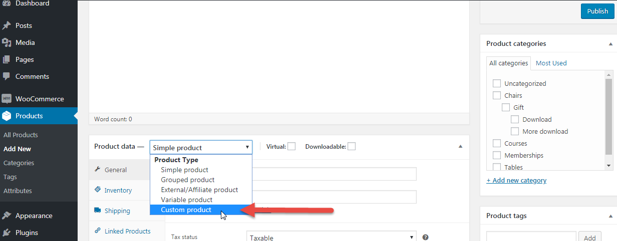 Add a custom product type to WooCommerce